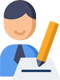 A person writing on a piece of paper with a pencil.